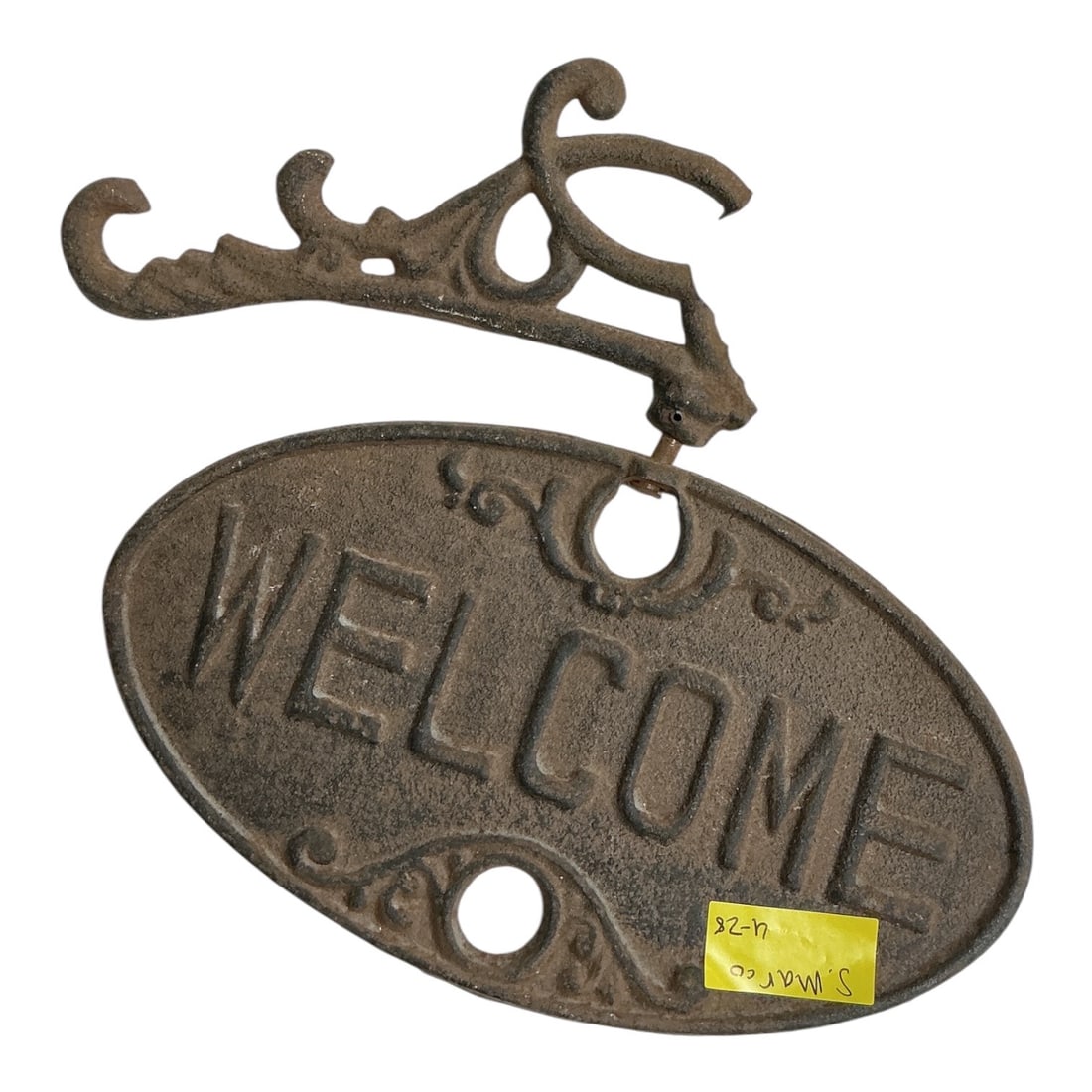 Vintage Cast Iron Reversible "Welcome / Go Away" Hanging Sign: Vintage cast iron reversible hanging sign featuring "WELCOME" on one side and "GO AWAY" on the rev