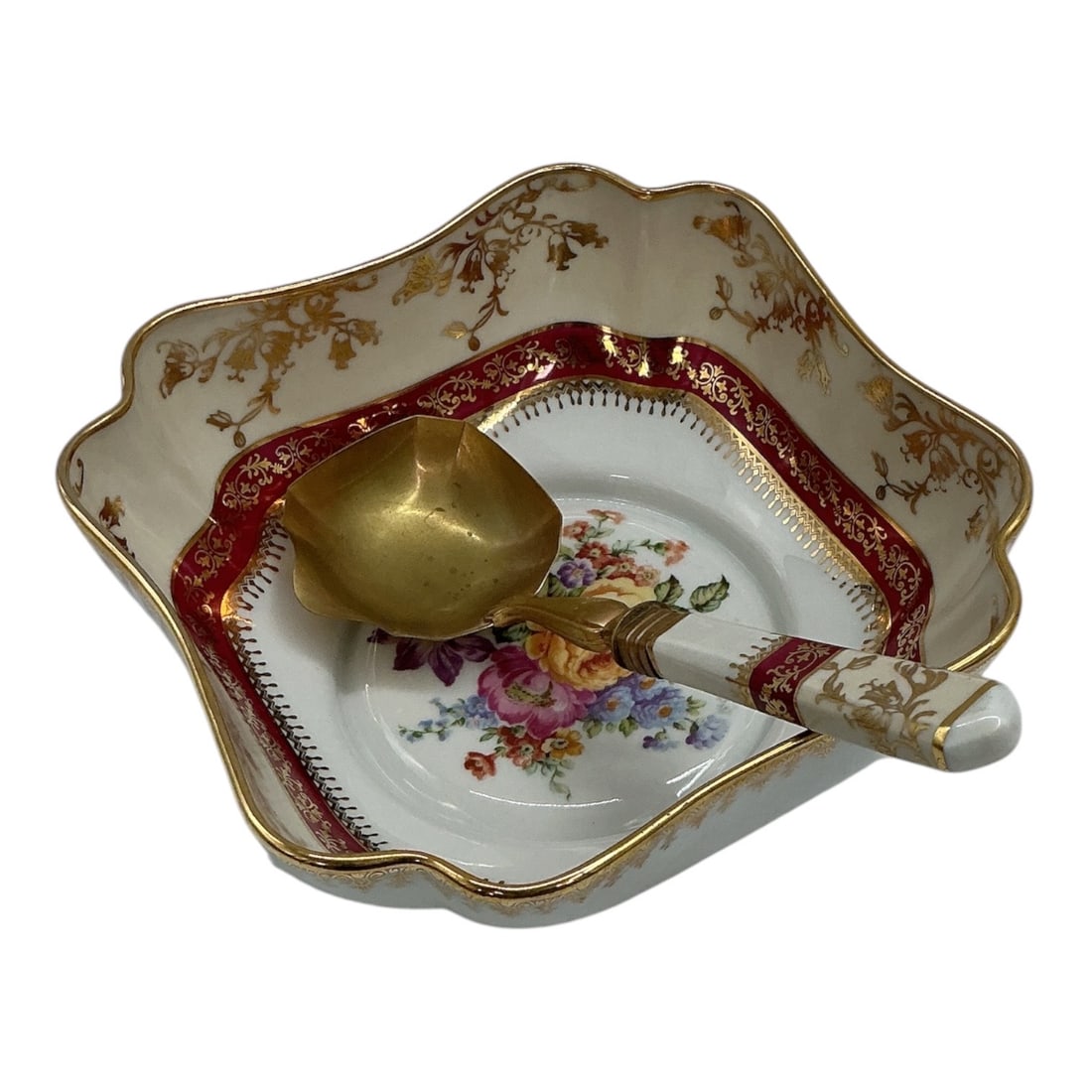 Limoges Porcelain Floral Serving Bowl with Gilt Ladle, Haviland France (1 of 3)