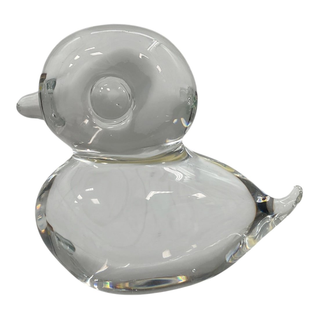 Folke Walving Hand-Blown Glass Duck Paperweight: This vintage hand-blown crystal glass duck paperweight was designed by Folke Walving and produced in Sweden. Crafted f