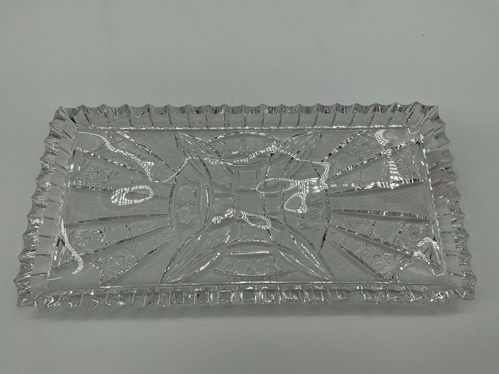 Rectangular Pressed Glass Serving Tray with Starburst Design - 2