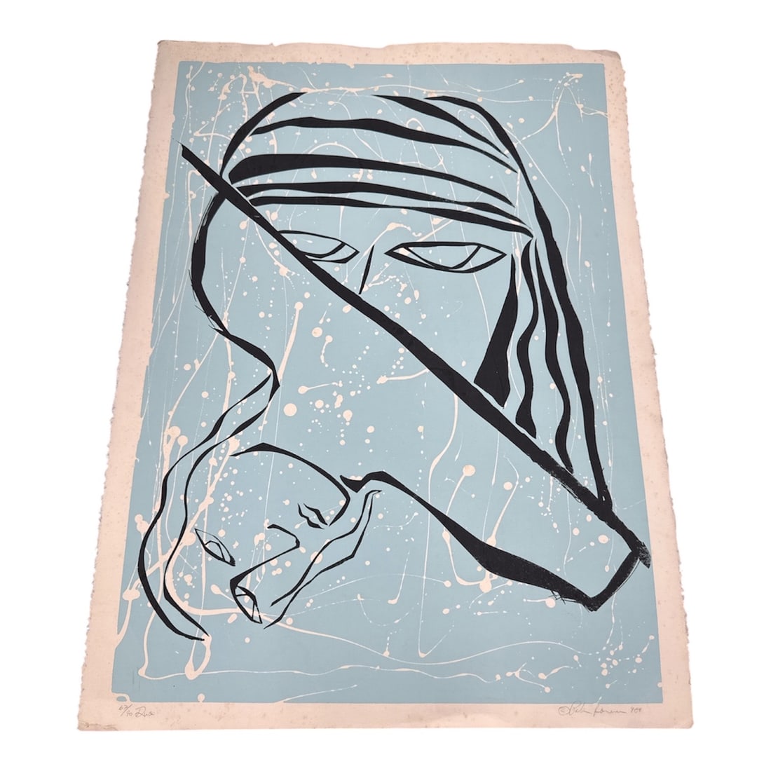 Paul Romero (American, 20th Century) – "Duo," Limited Edition Serigraph, 1984: DescriptionA compelling original limited edition serigraph (silkscreen) on heavy cream-toned wove paper by artist