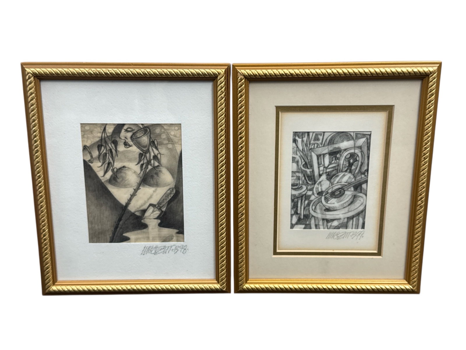 Pair of Surrealist Drawings by Vincenzo Notarile, Signed and Framed (1 of 4)