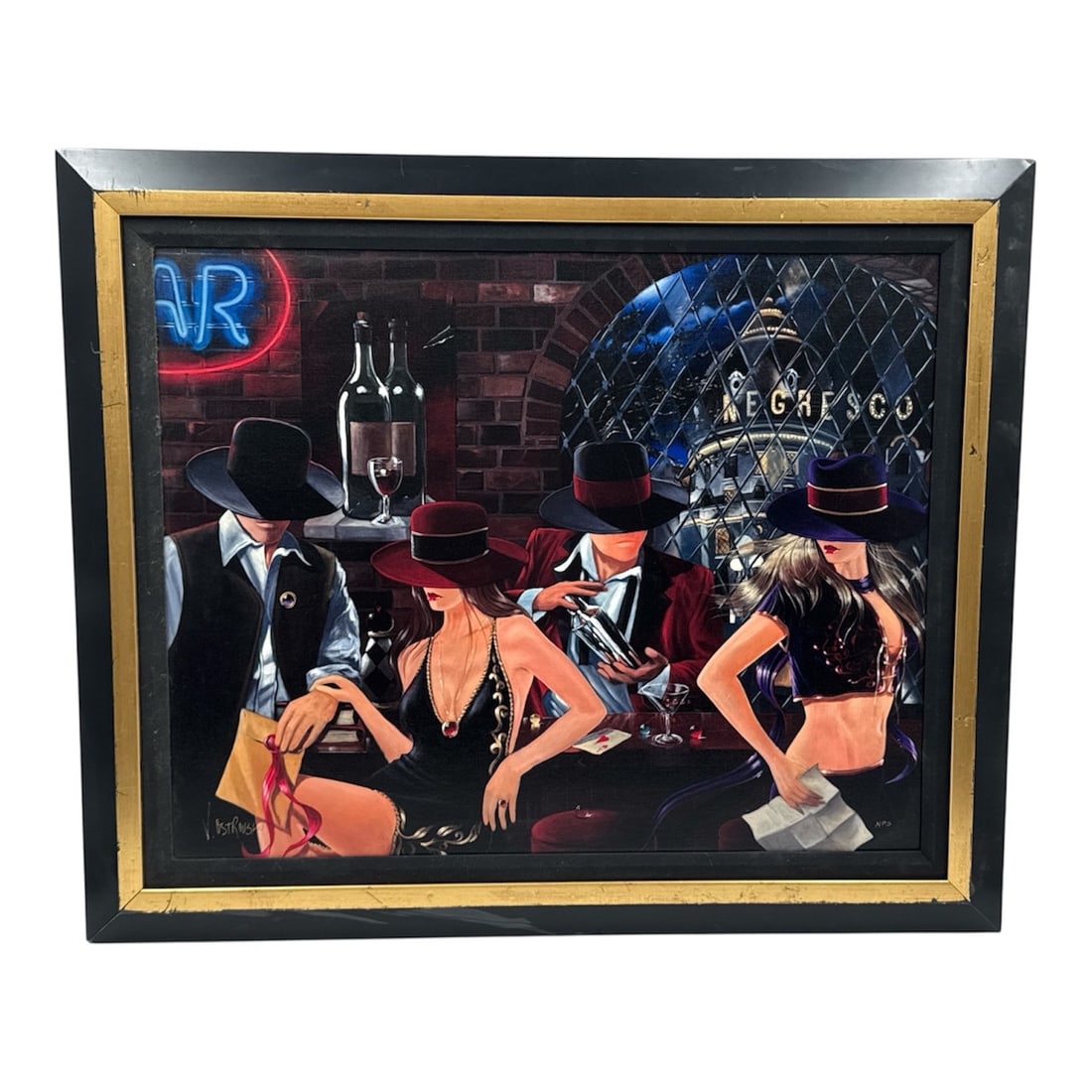 "Encounters" by Victor Ostrovsky (Canada, B.1950) Giclee on Canvas: This captivating work by acclaimed artist Victor Ostrovsky epitomizes the "Metaphorical Realism" style for which the former Mossad officer is world-reno