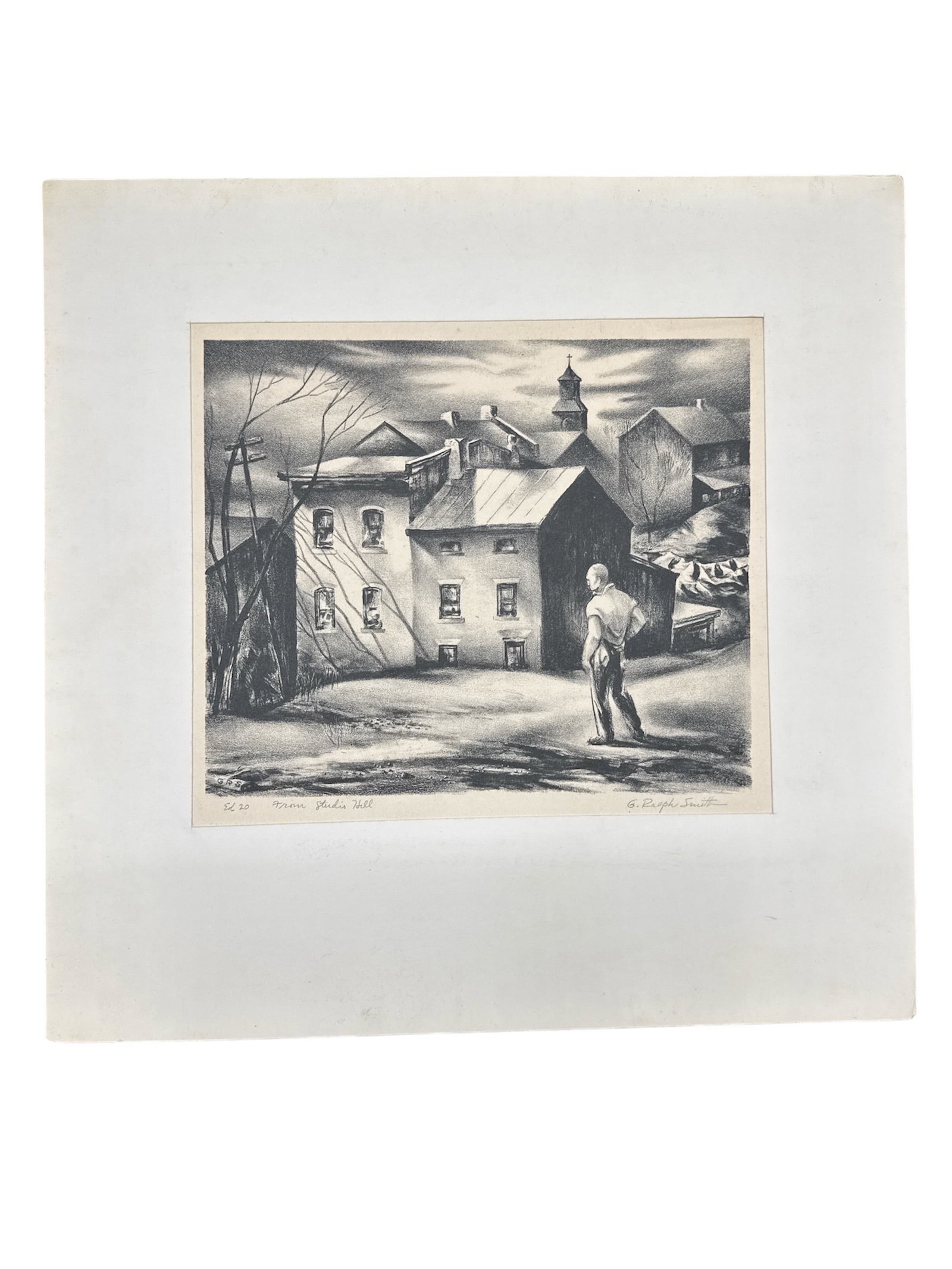 G. Ralph Smith Lithograph, "From Studio Hill": DescriptionA compelling original lithograph by noted American artist G. Ralph