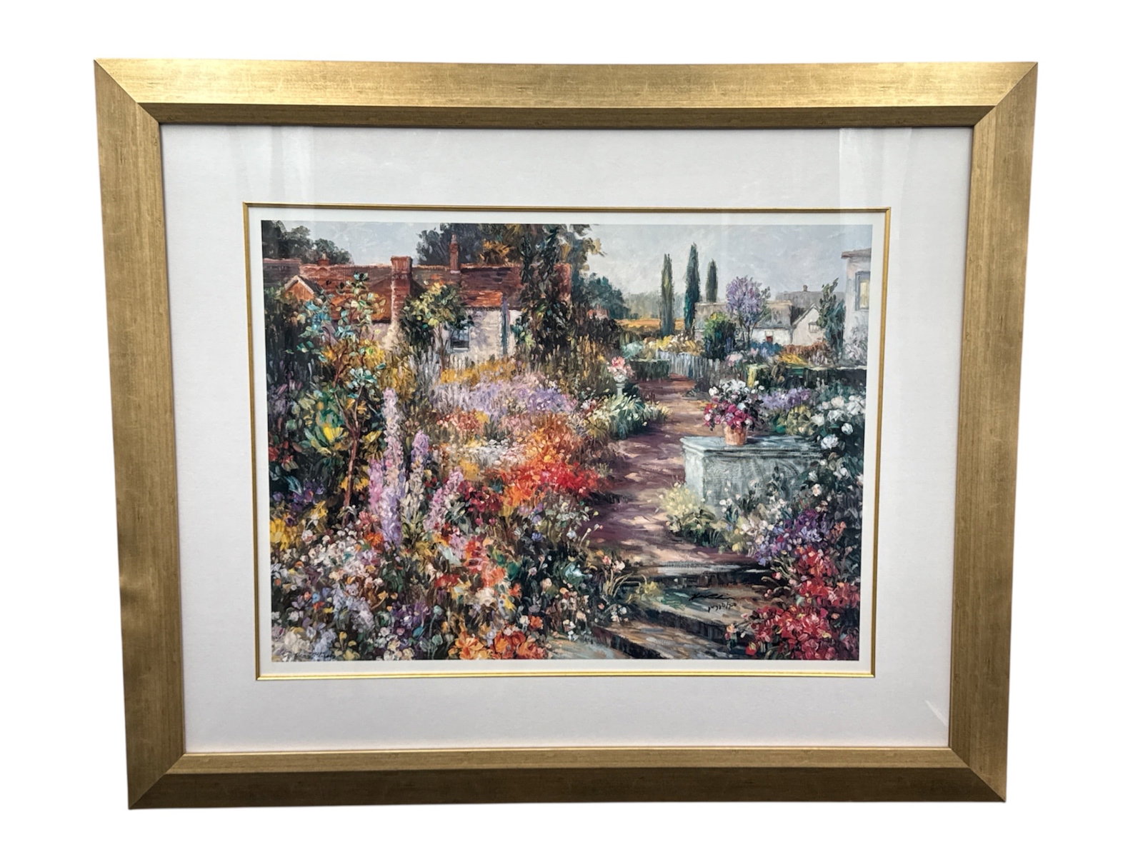 "Cottage Garden Splendor" – Large-Scale Vibrant Impressionist Landscape by Henry Peeters: DescriptionThis expansive work by acclaimed artist Henry Peeters (the
