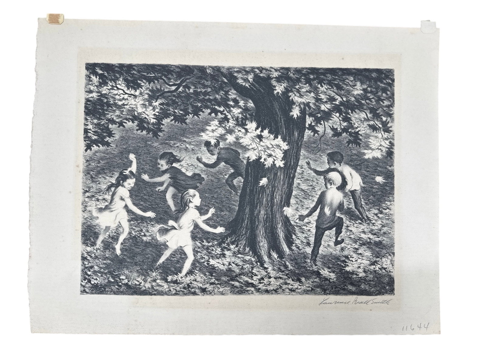 Lawrence Beall Smith – "Windy Day" Original Lithograph: DescriptionThis captivating black-and-white lithograph by Lawrence Beall Smith