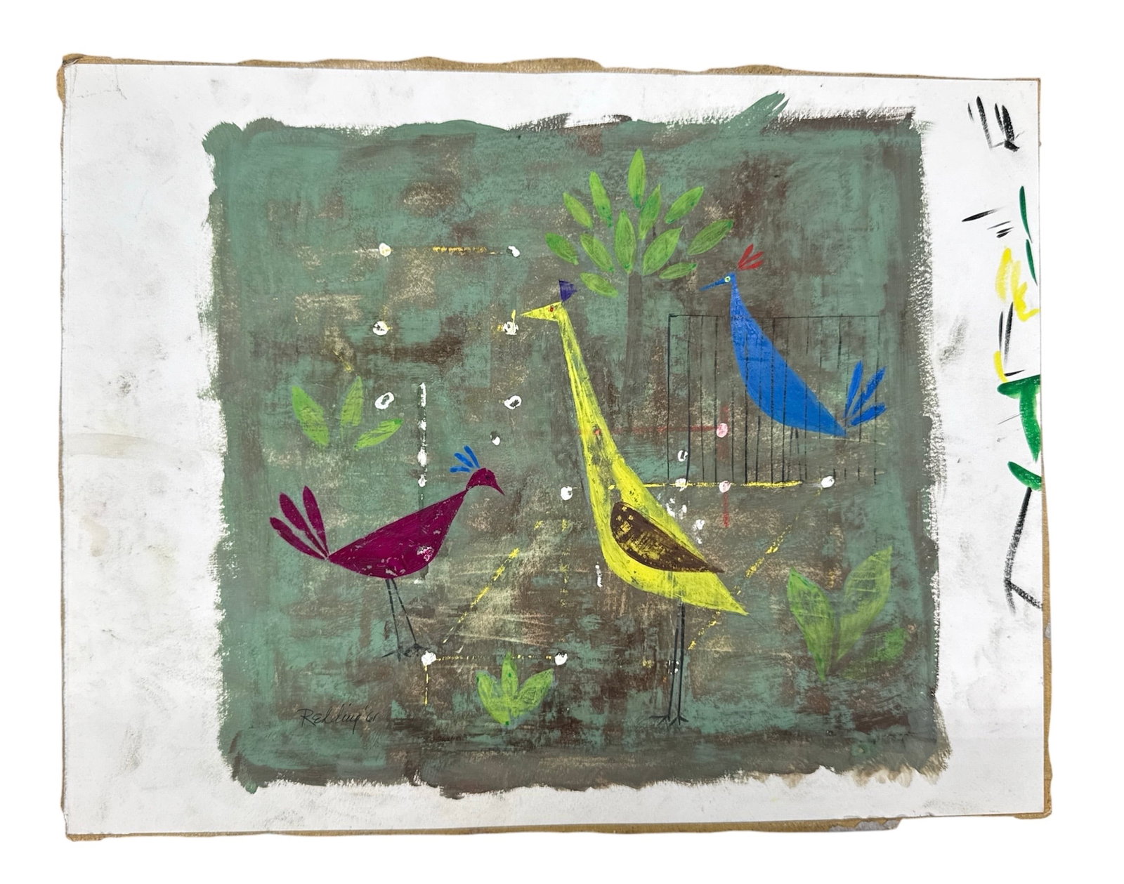 "Triangle" Walter Redding (American, 1910–1985) Mixed Media on Paper: DescriptionAn original 1961 work titled "Triangle" by artist Walter