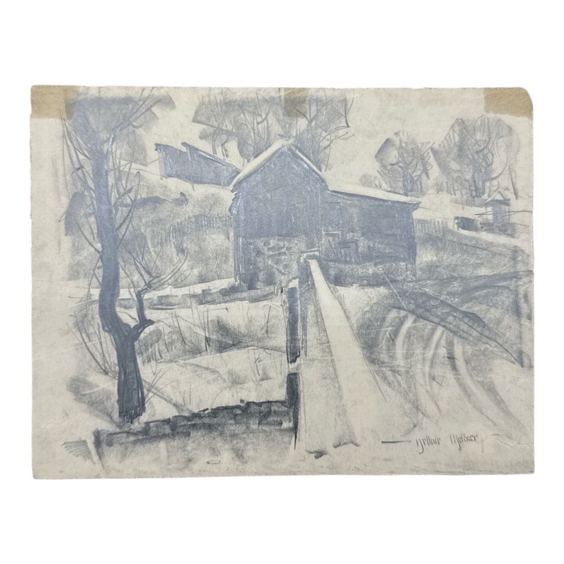 Arthur Meltzer (American, 1893–1989) | Stone Barn in Winter Landscape (1 of 3)