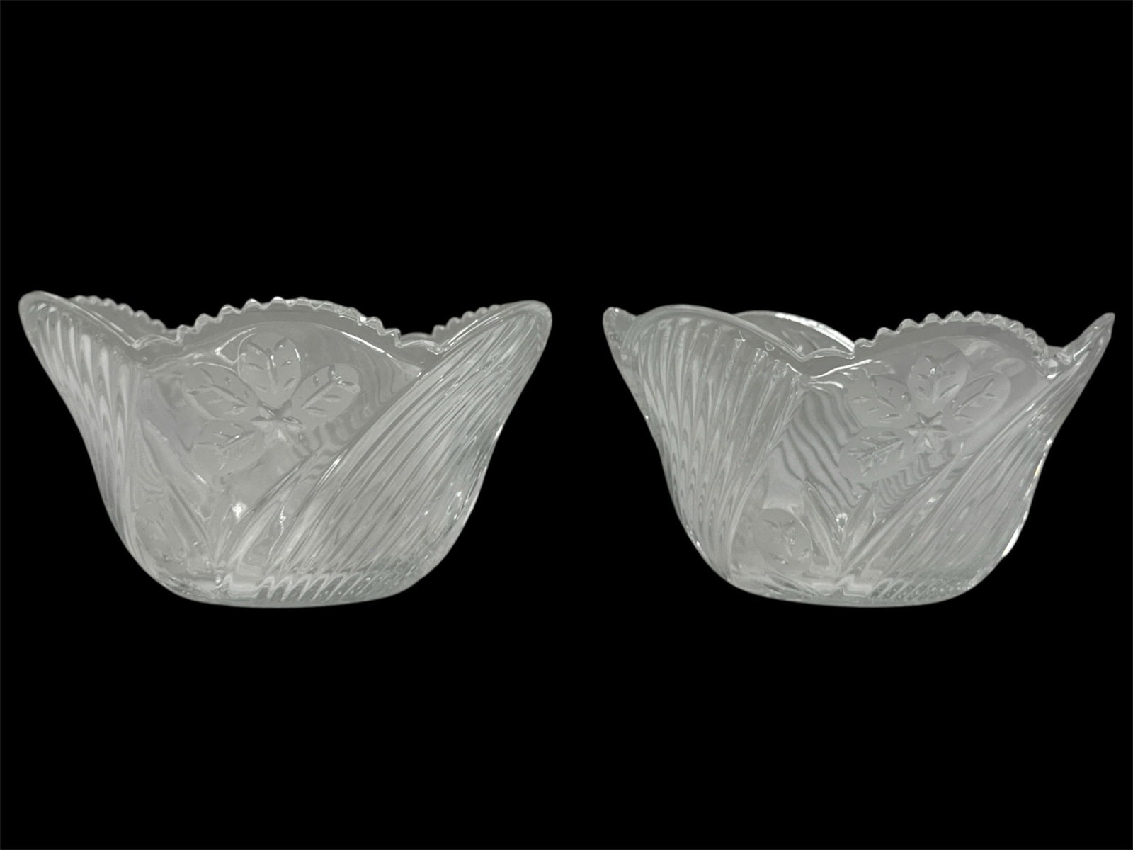 Pair of Clear Pressed Glass Scalloped Bowls (1 of 3)