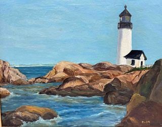 Lighthouse Seascape Signed Rose - 2