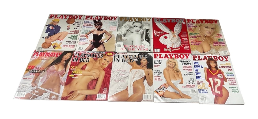 Collection of Vintage Playboy Magazines: Collection of vintage Playboy magazines from the late 80's and 90's. The lot features cover girls including Jenny McCarthy and Samantha Fox, and is packed with glamour, entertainment, and