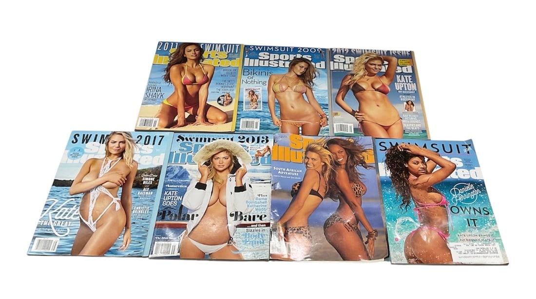 Collection of 2000s Sports Illustrated Swimsuit Issues: Collection of vintage Sports Illustrated Swimsuit Issue magazines featuring photographic cover art with notable models and pop-culture personalities from the late 20th and early 21st centuries includi