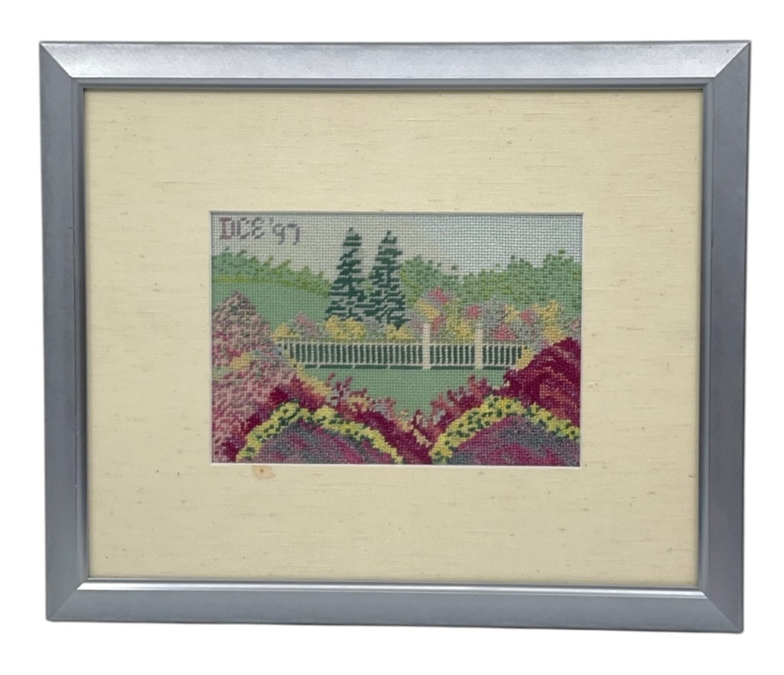 Framed Garden Landscape Needlepoint Art: Framed Garden Landscape Needlepoint Art