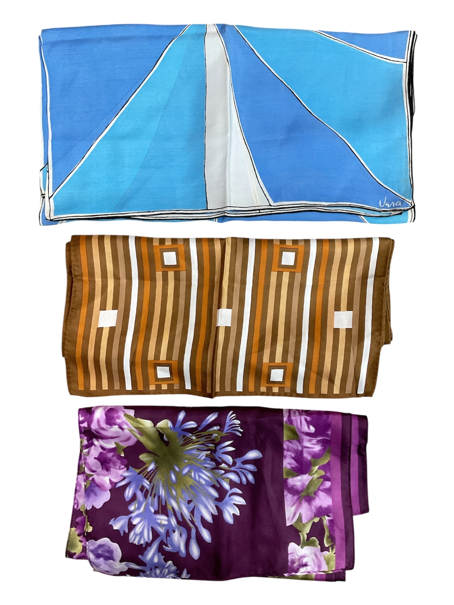 Group of Three Vintage Designer Silk Scarves Including Vera and Adolfo (1 of 4)