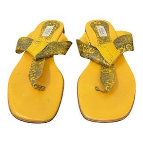 Furla Made in Italy Yellow Snakeskin Embossed Leather Thong Sandals, Size 39