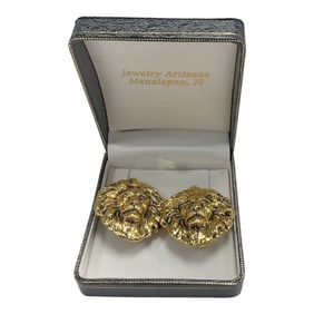 Vintage Gold-Tone Lion Head Clip-On Earrings