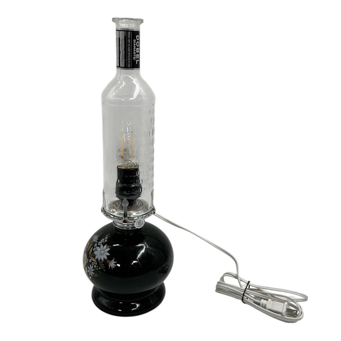 Handmade Vintage Black Glass Hurricane Style Electric Accent Lamp (1 of 3)