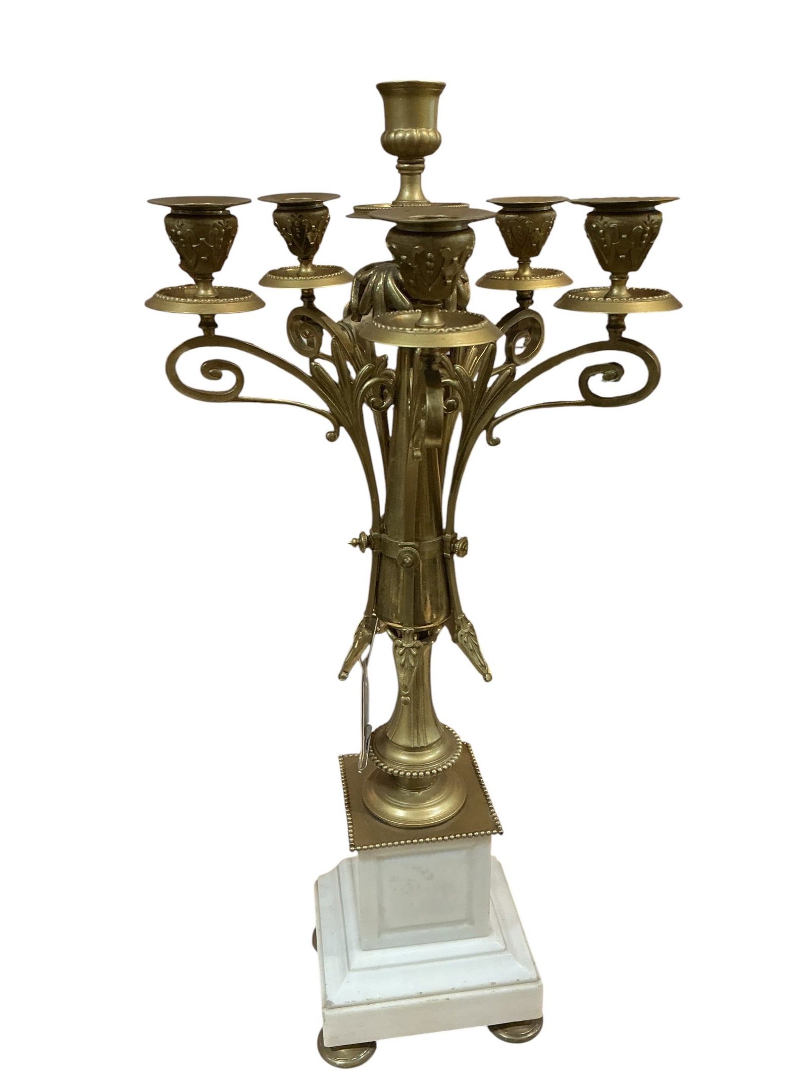 AQ155- Pair of Victorian Style Marble and Dore Bronze Six-Light Candelabra - 2