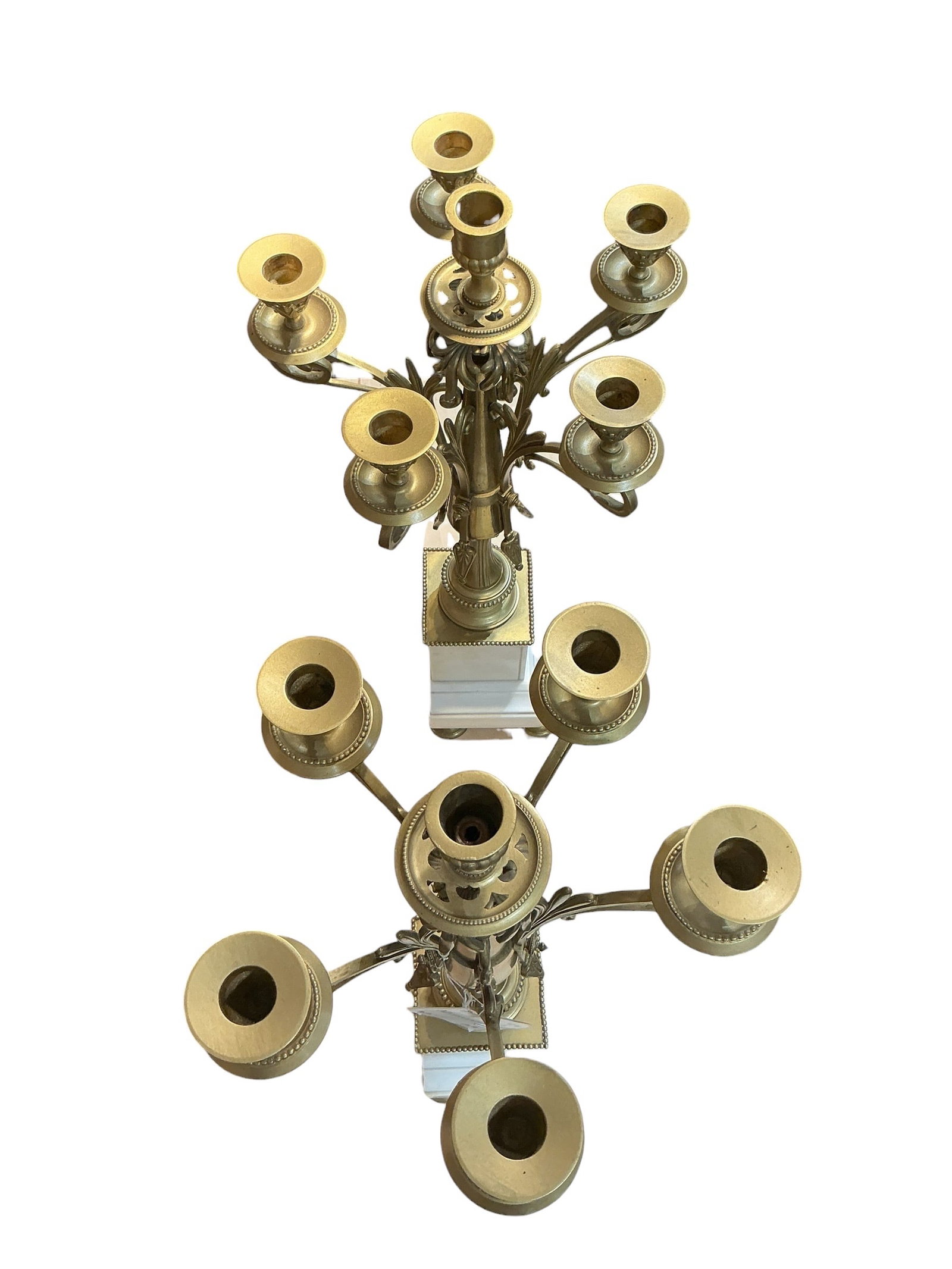 AQ155- Pair of Victorian Style Marble and Dore Bronze Six-Light Candelabra - 5