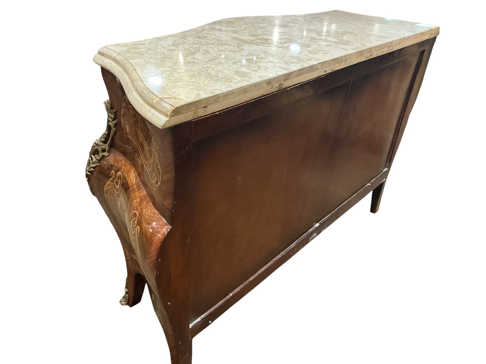 FR336 - French Style Marquetry Inlaid and Dore Bronze Mounted Four Drawer Commode - 3