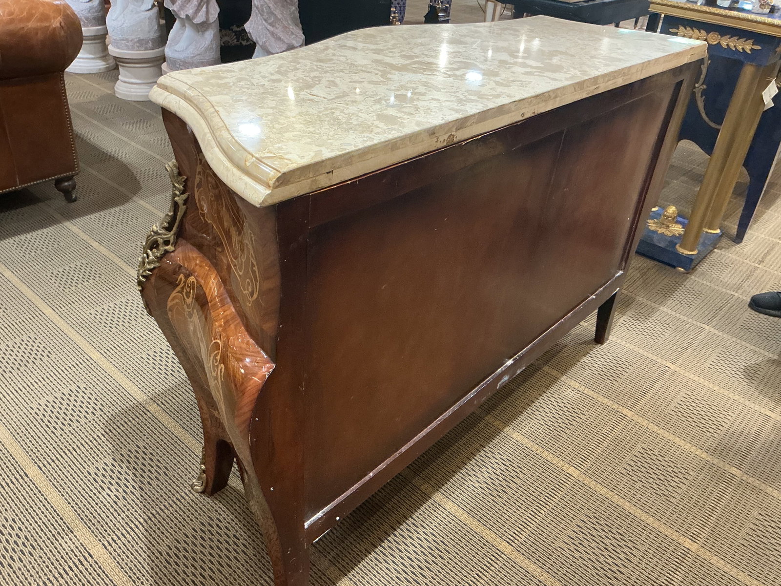FR336 - French Style Marquetry Inlaid and Dore Bronze Mounted Four Drawer Commode - 7