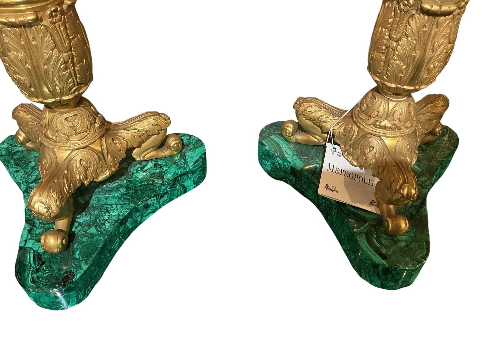 MC199 - Pair of Malachite and Dore Bronze Candelabra - 5