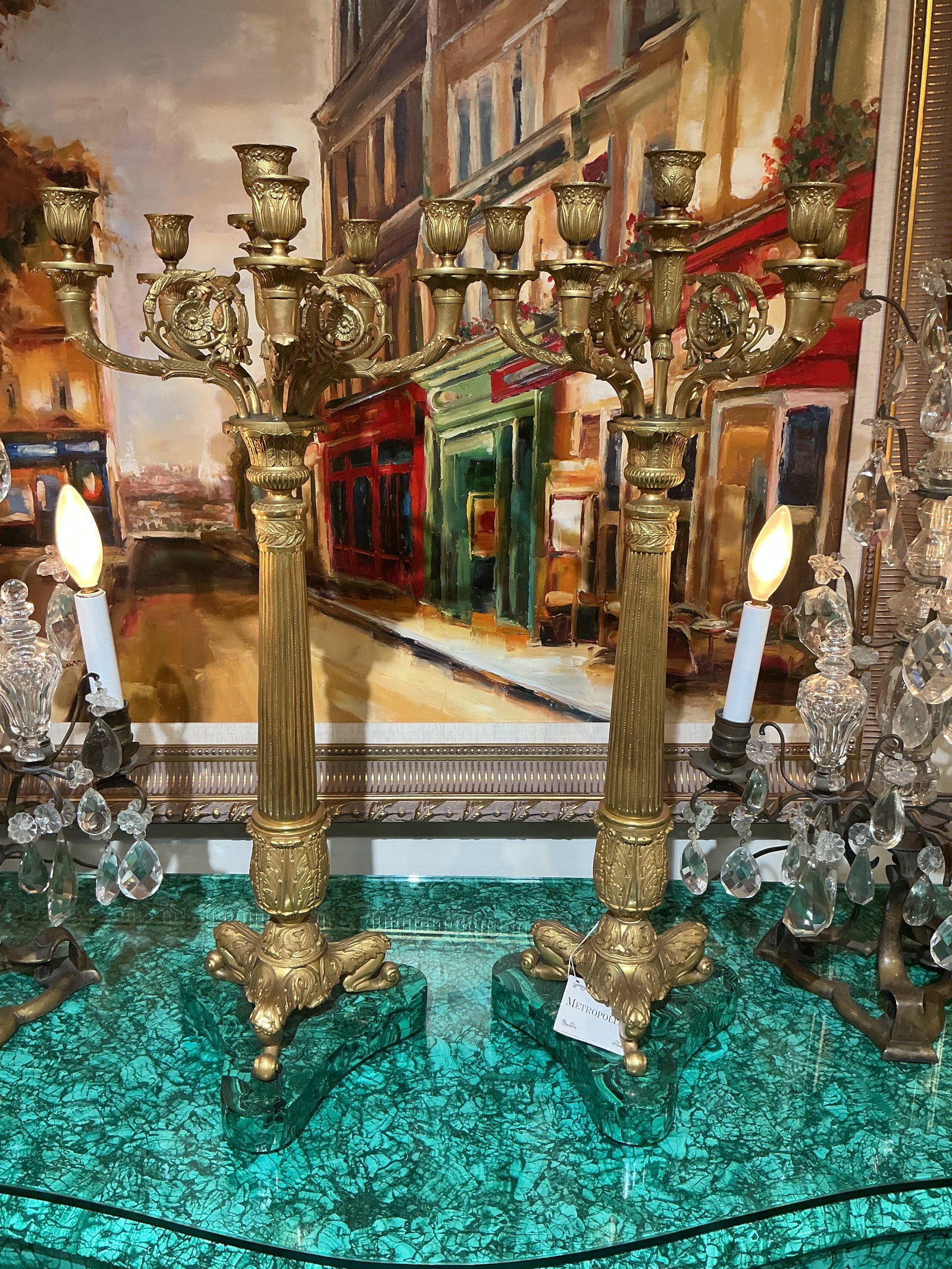 MC199 - Pair of Malachite and Dore Bronze Candelabra - 6