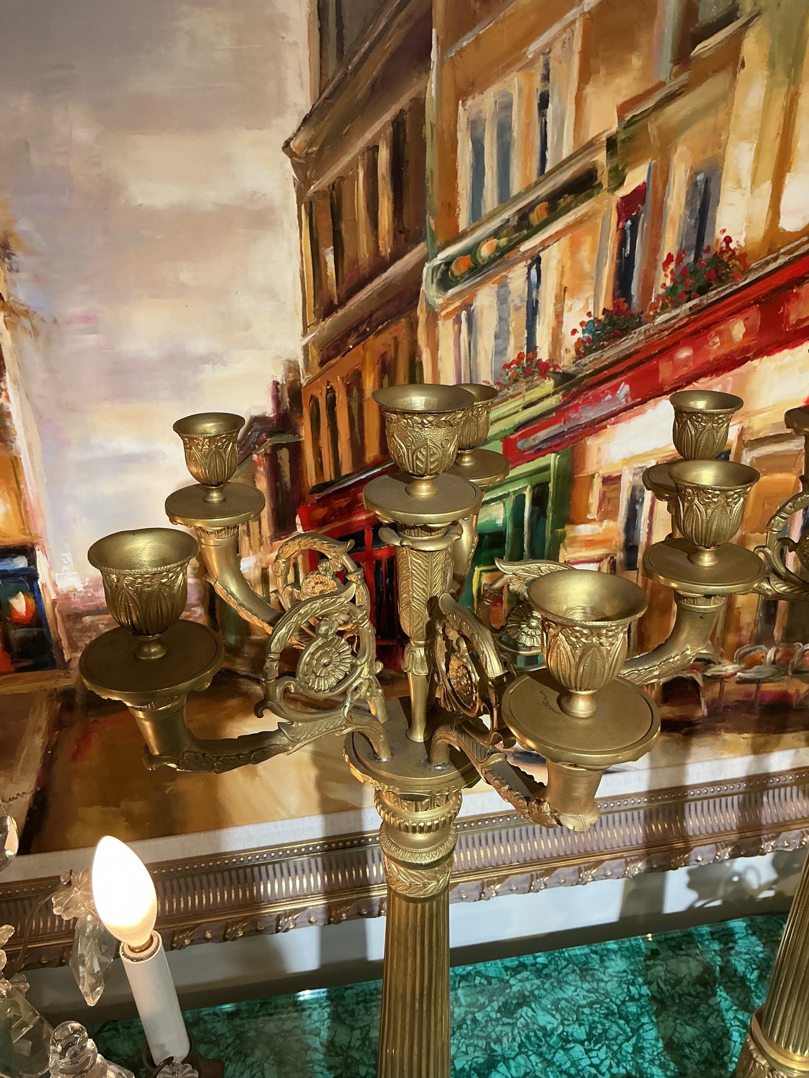 MC199 - Pair of Malachite and Dore Bronze Candelabra - 7