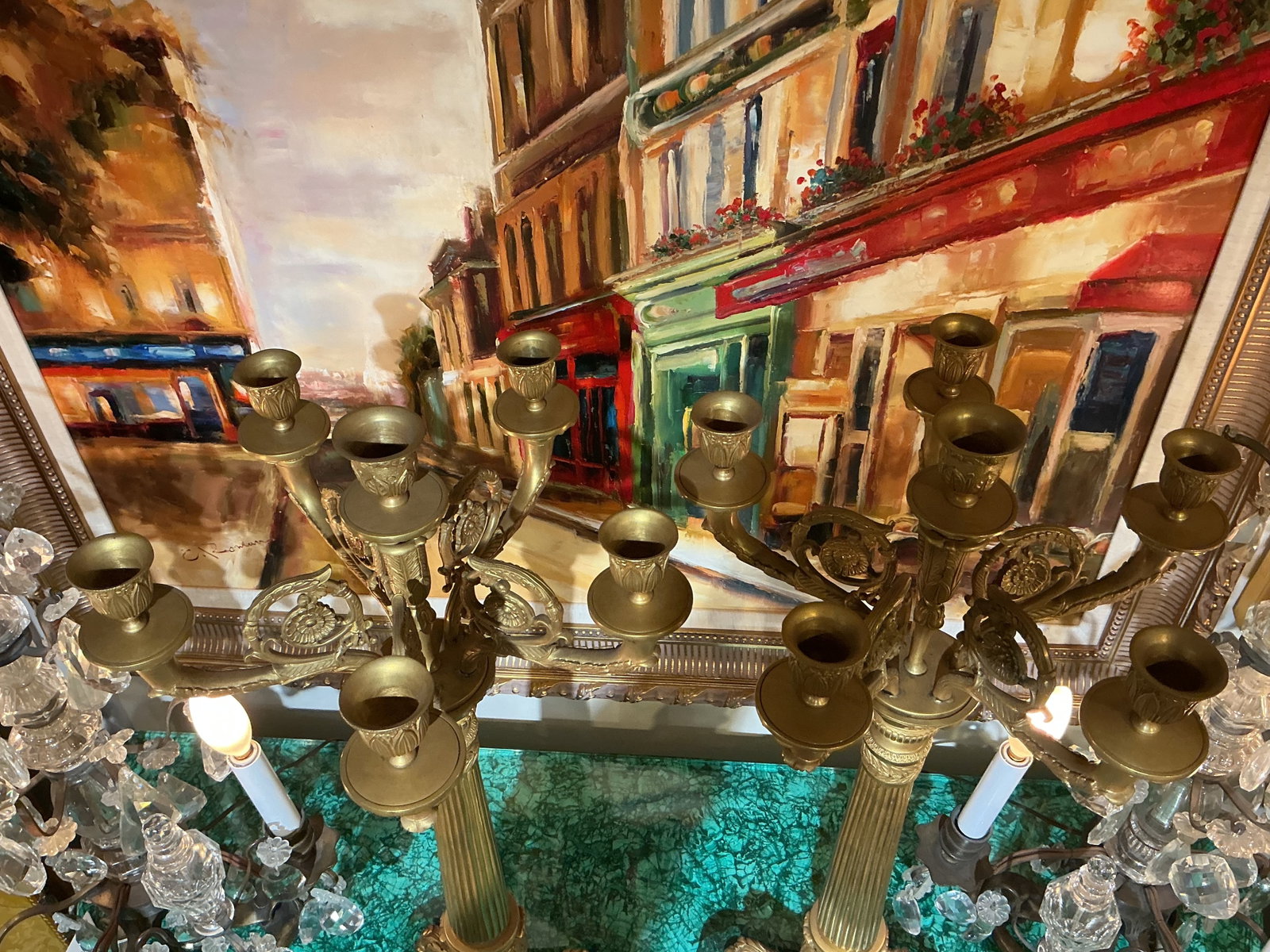MC199 - Pair of Malachite and Dore Bronze Candelabra - 8