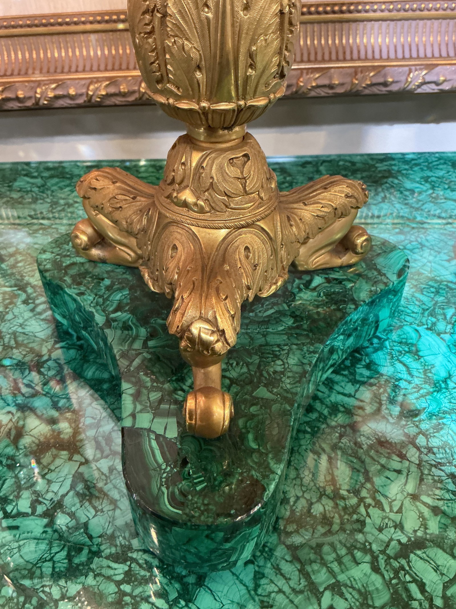 MC199 - Pair of Malachite and Dore Bronze Candelabra - 9