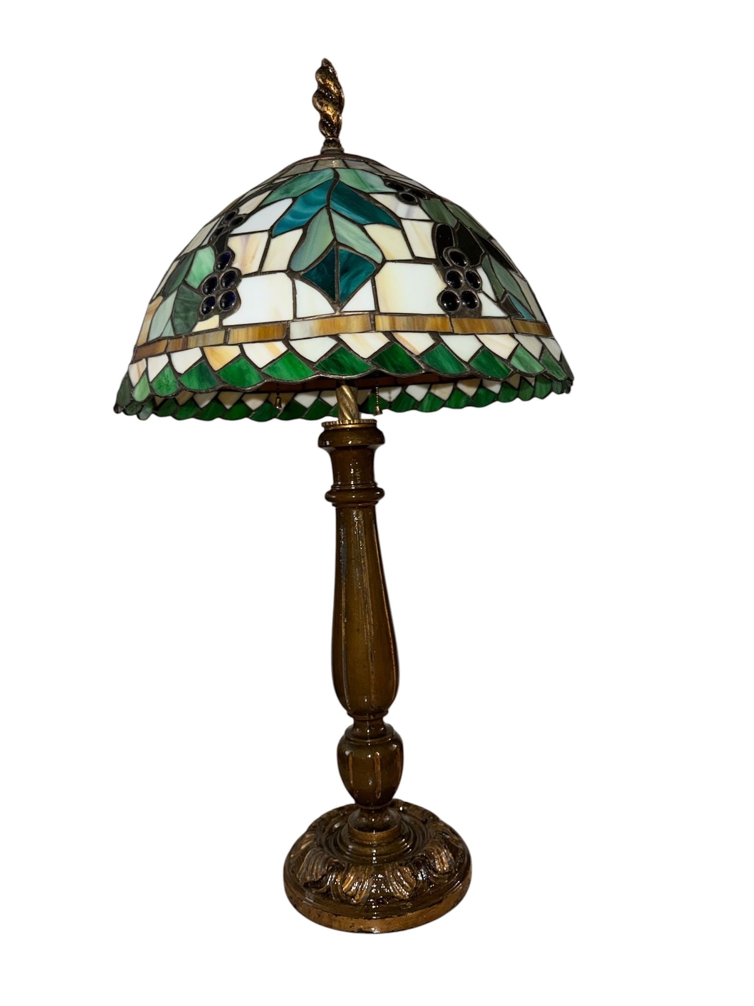 Art Nouveau Tiffany Style Leaded Glass "Grapevine" Two-Light Table Lamp - 7