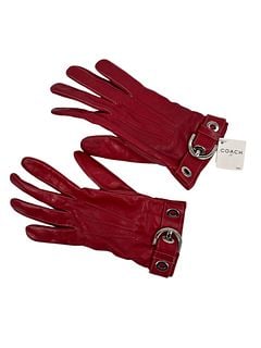 Coach Red Leather Gloves Silver Buckle Detail (1 of 3)