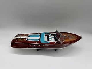 Vintage Wooden Riva Aquarama Style Speedboat Model with Chrome Details (1 of 7)