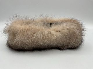 Vintage Brown Fur Collar or Headband: Elegant vintage accessory made of brown and gray-tipped natural fur with a satin lining, possibly fox or raccoon, designed for use as a collar or headband Dimensions: diameter 12in Medium: Genuine