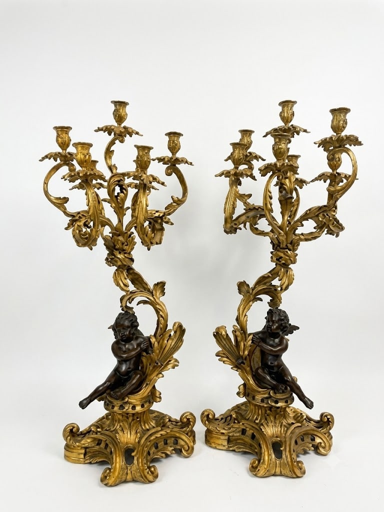 Pair of Dore Bronze Cherub Seven Arm Candelabras (1 of 4)