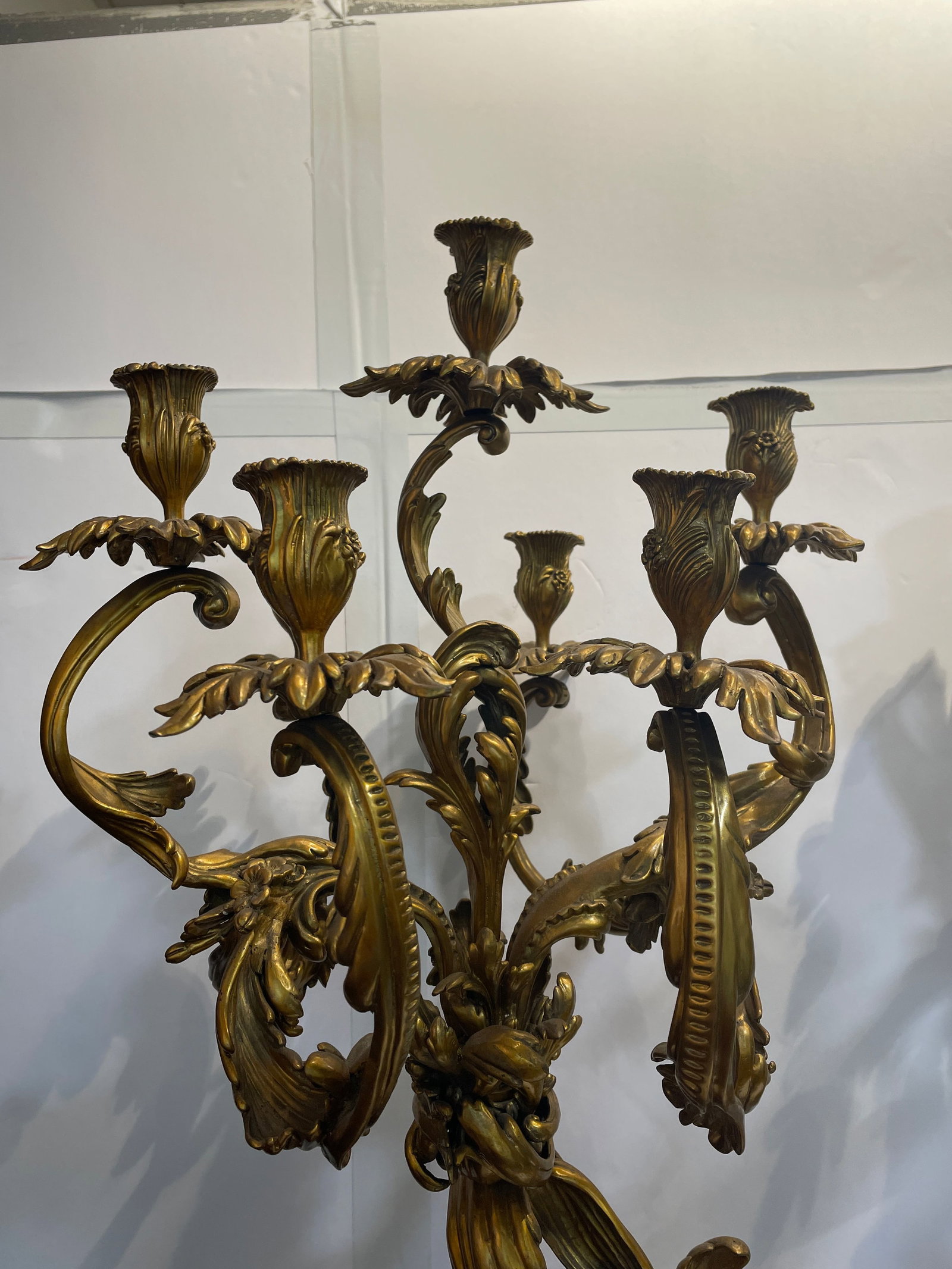 Pair of Dore Bronze Cherub Seven Arm Candelabras - 2