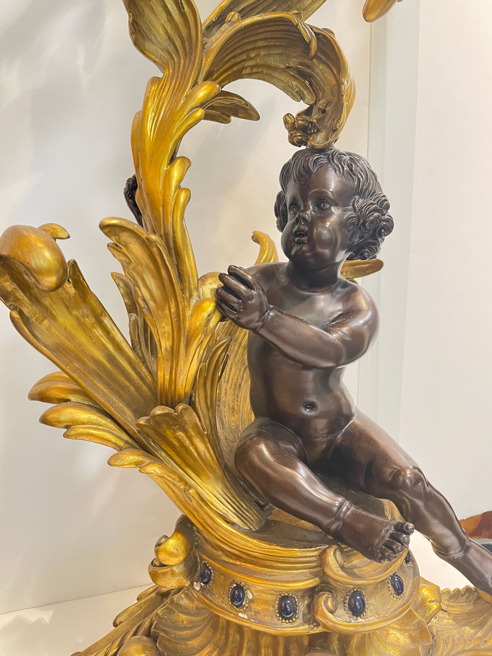 Pair of Dore Bronze Cherub Seven Arm Candelabras - 3