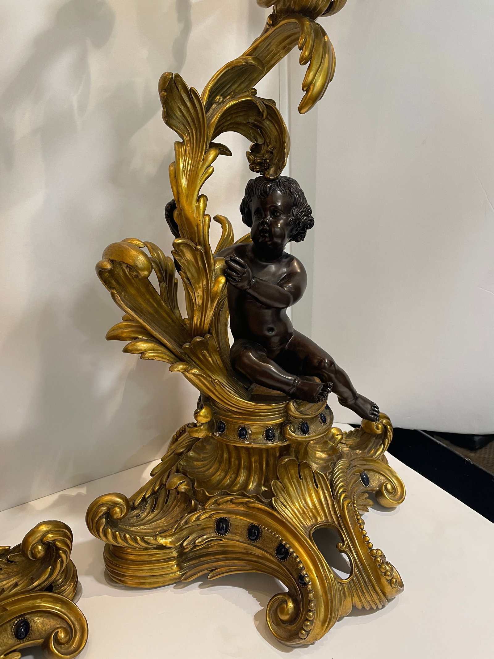 Pair of Dore Bronze Cherub Seven Arm Candelabras - 4