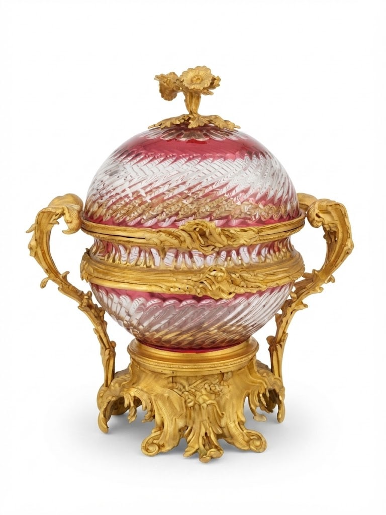 Red Crystal and Dore Bronze French Louis XV Incense Burner Centerpiece Bowl (1 of 5)