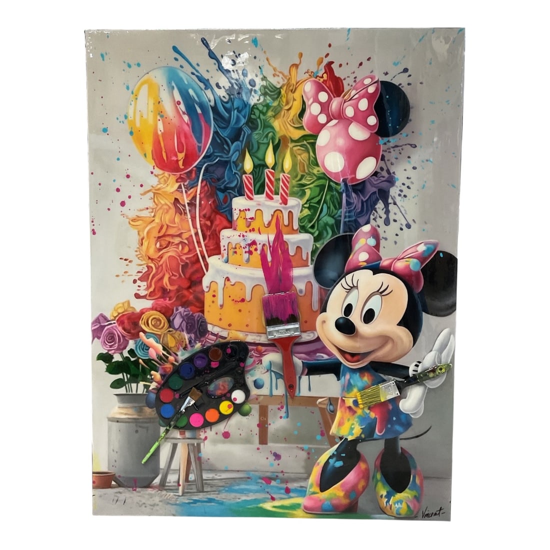 Vincent Byrnes - Minnie Mouse, Orange Cake W/COA: The artwork features a highly stylized, three-dimensional depiction of Disney's Minnie Mouse standing in an artist's