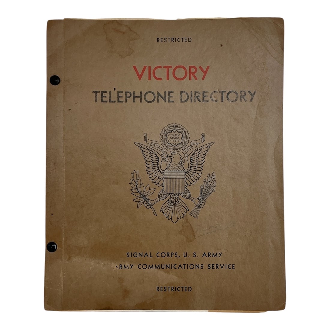 Original WWII Victory Telephone Directory Restricted U.S. Army Publication (1 of 4)