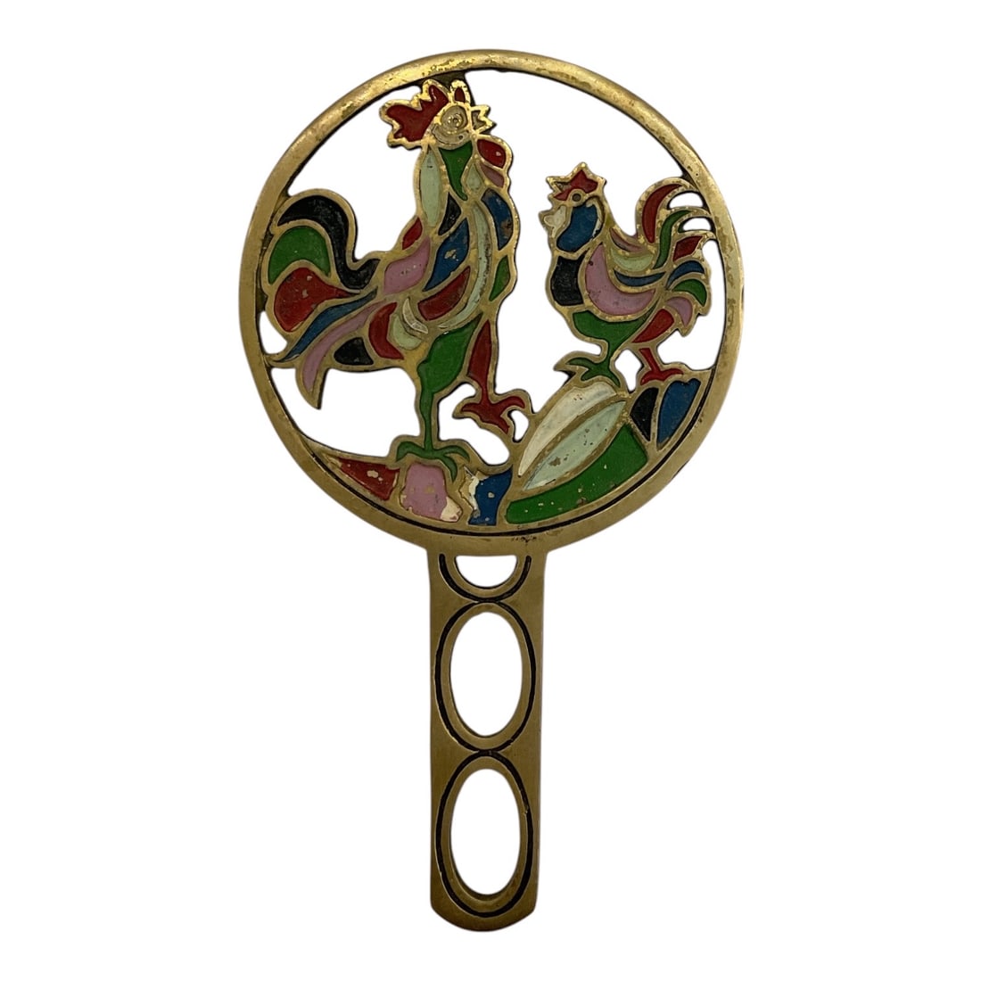 Made in Israel Vintage Brass & Enamel Rooster Trivet (1 of 2)
