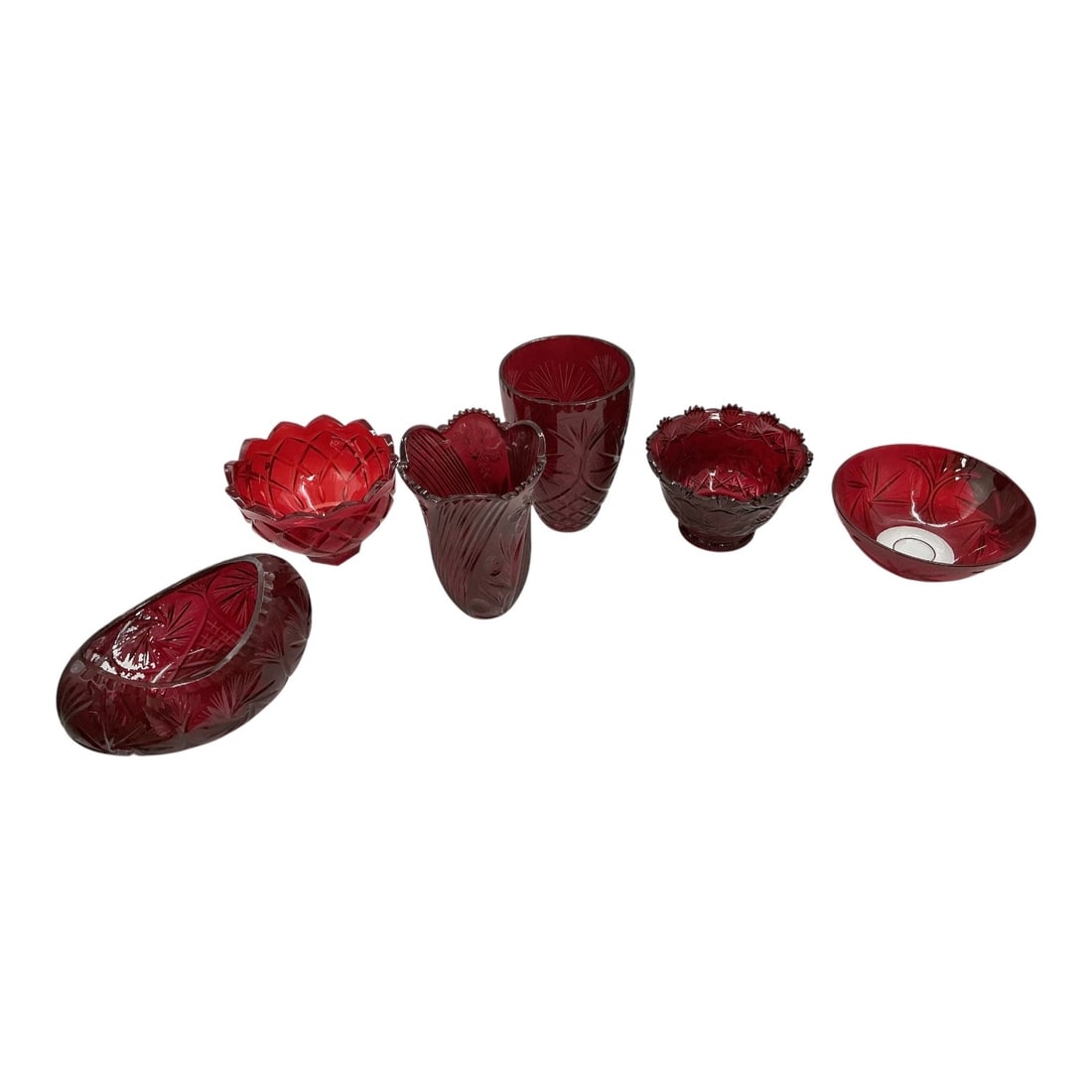 Ruby Red Pressed Glass Vessel Lot - 2