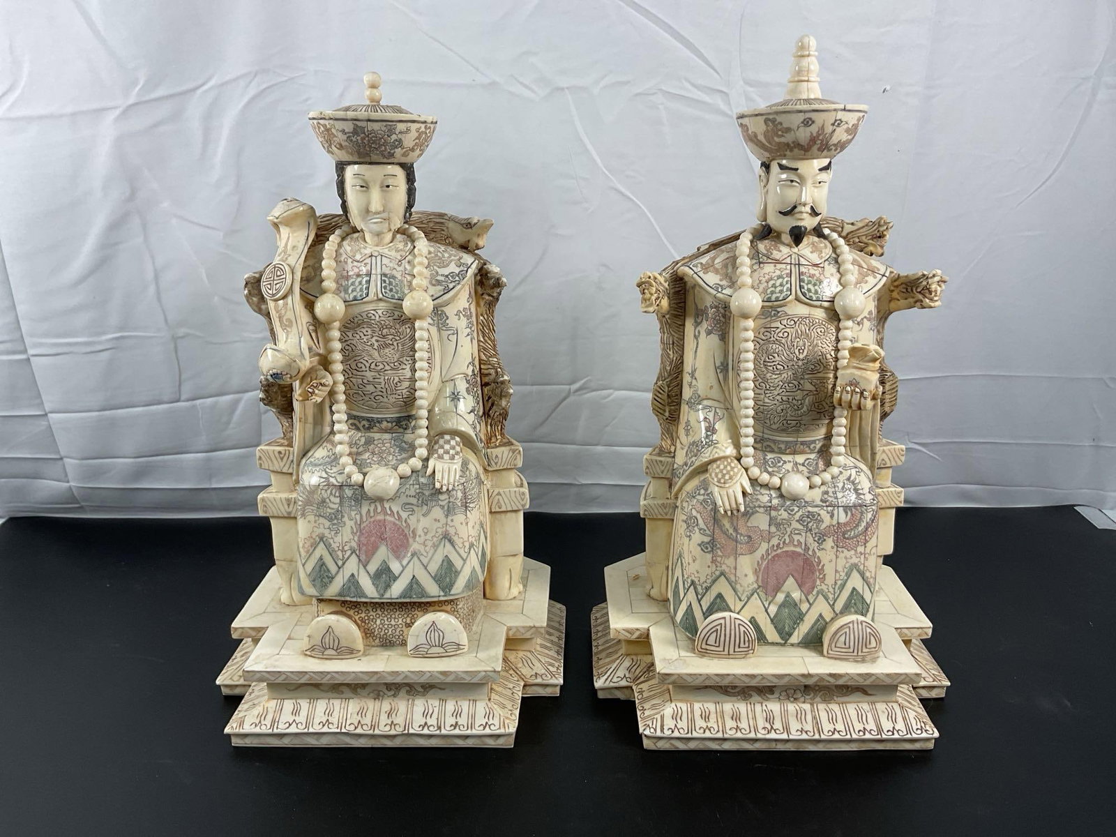Carved Bone King & Queen on Throne: Carved Bone King & Queen on Seperate Throne's Dimensions: H18in L10in W8in