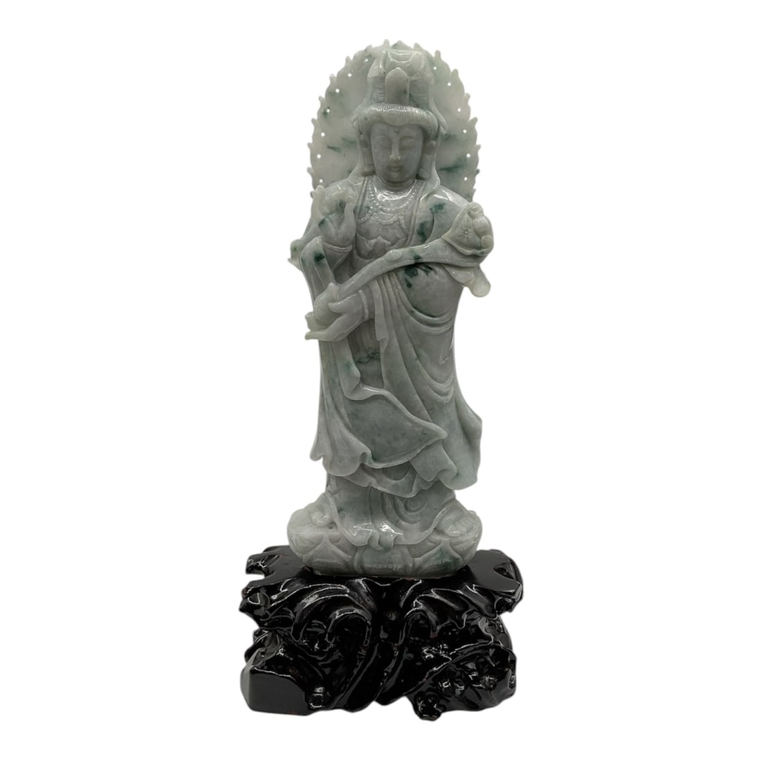 Chinese Carved Jadeite Guanyin Figure on Stand (1 of 3)