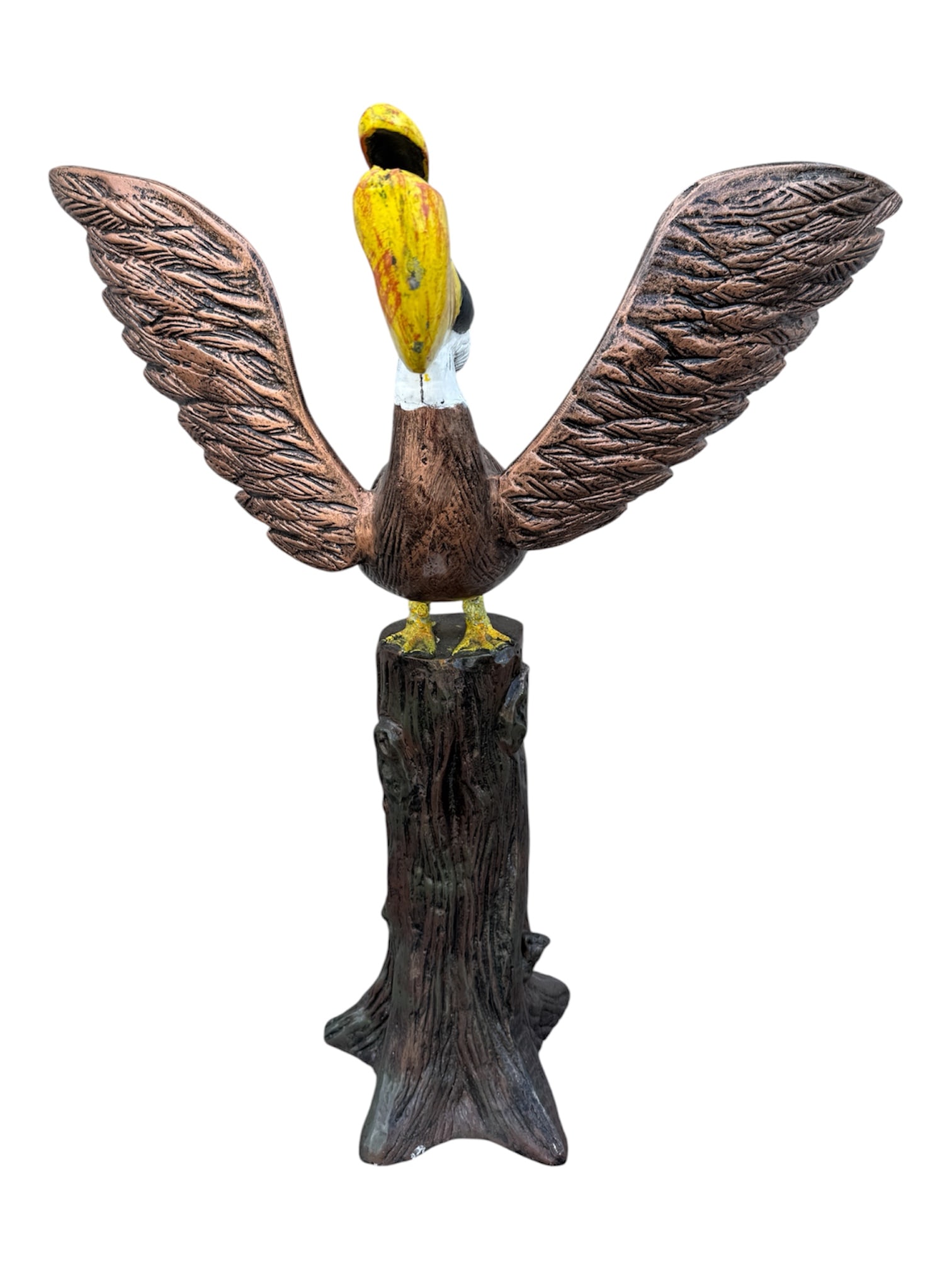 Large Painted Bronze Pelican Garden Sculpture on Tree Stump (1 of 6)