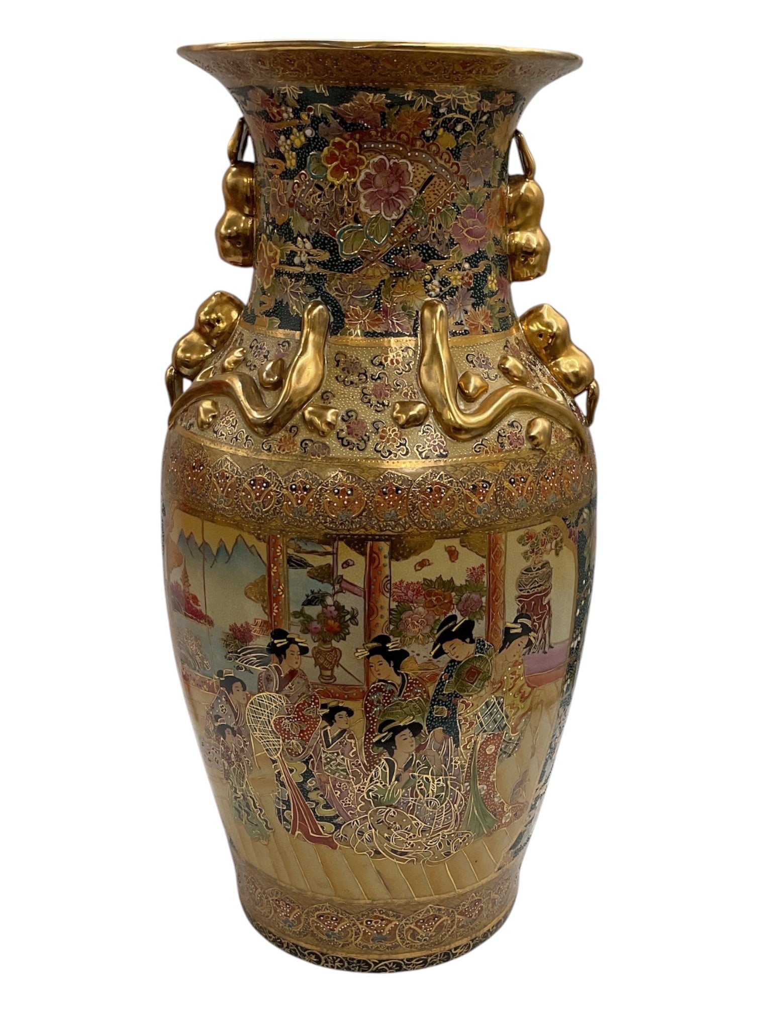 Large Japanese Satsuma Figural Floor Vase (1 of 8)