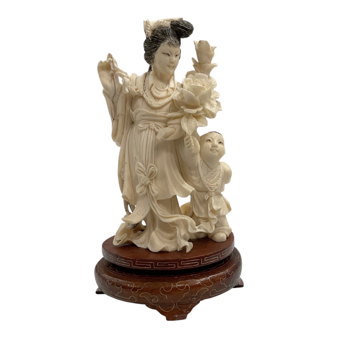 Asian-Style Carved Female Figure with Child Sculpture