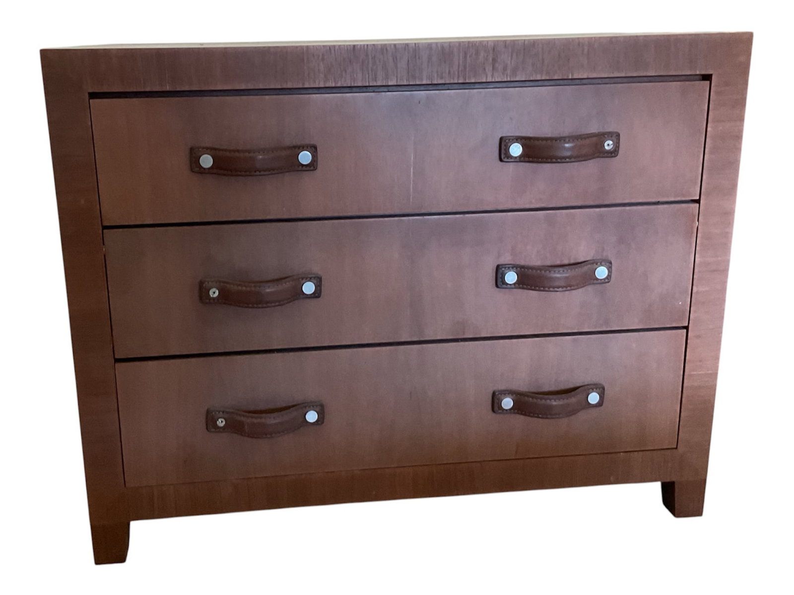 Contemporary Media Credenza or Nightstand with Leather Pulls (1 of 4)