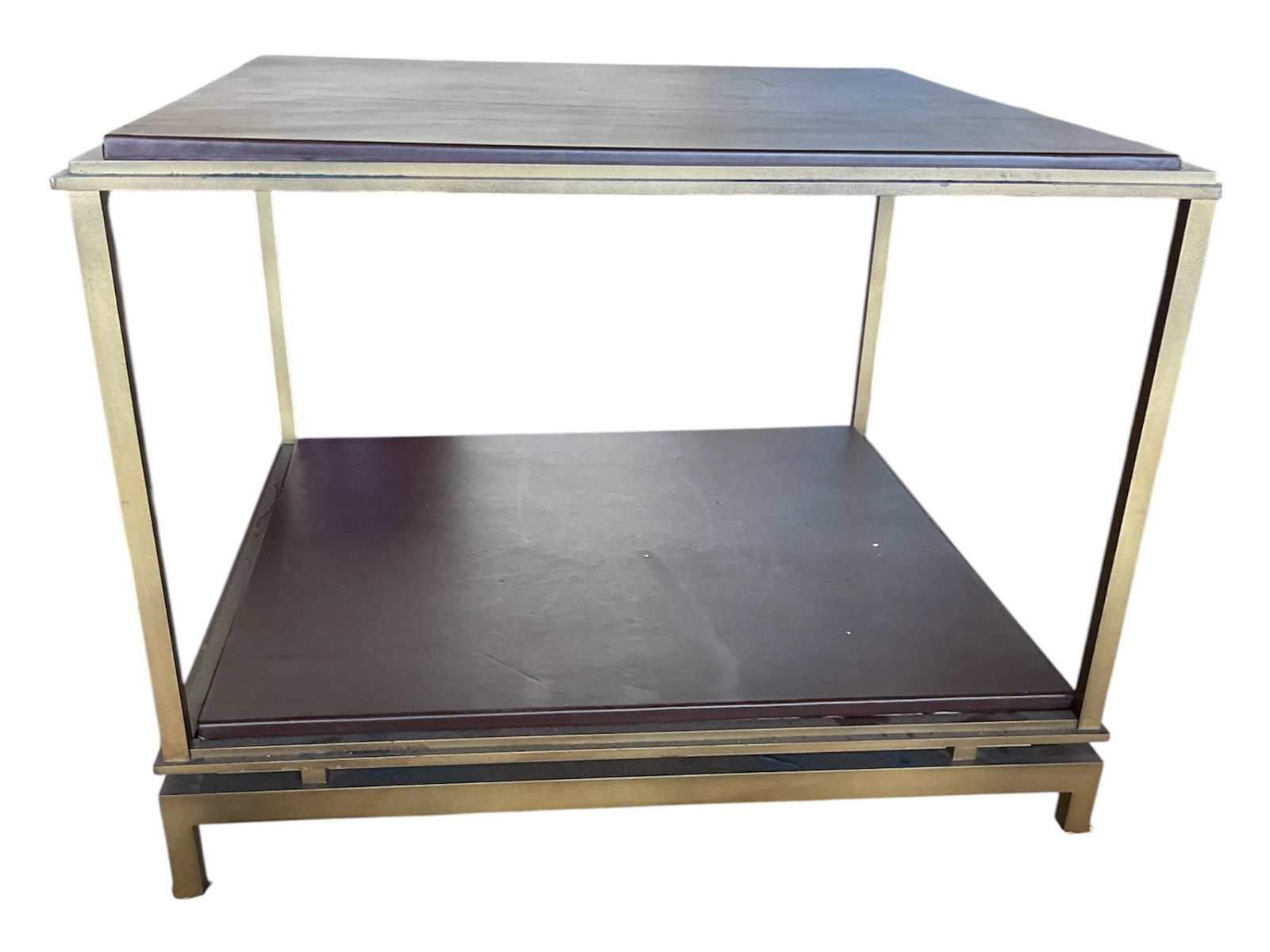Pair of Modern Brass and Dark Leather Two-Tier Side Tables (1 of 4)